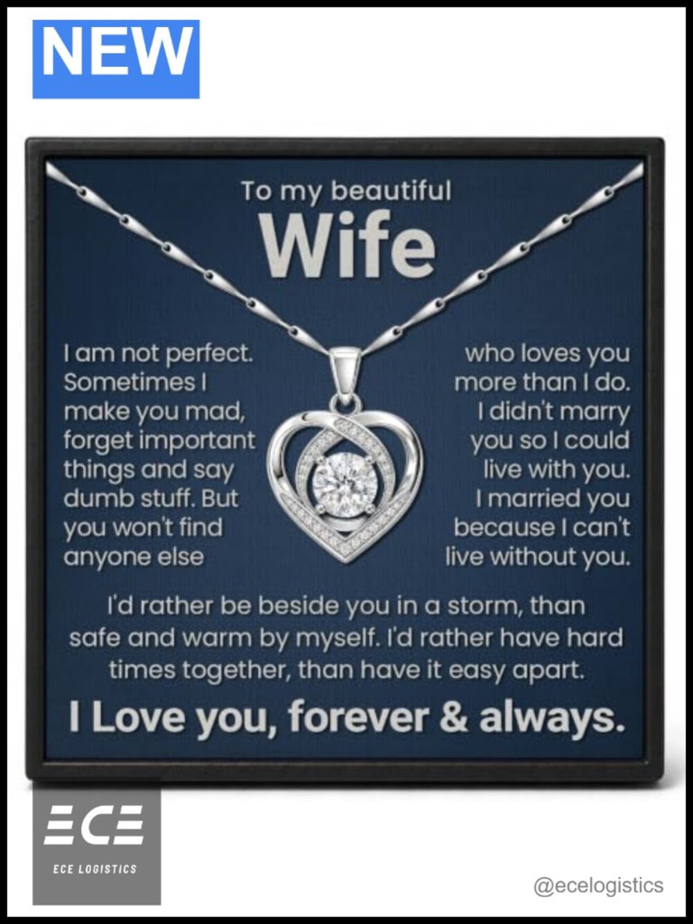 Forever Love Heart Pendant Necklace Cubic Zirconia Wife Gift